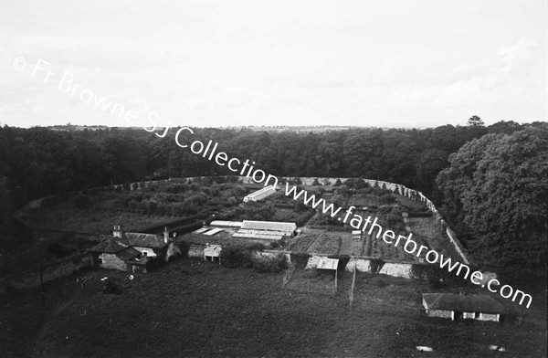 CORBALTON HALL  LOOKING DOWN FROM TOWER HOUSE AND GREAT COURTYARD WITH WALLED GARDEN